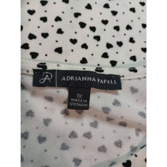 Adrianna Papell Shirt Ladies 1x Ivory Black‎ Heart Light Weight Flowy - Picture 7 of 9